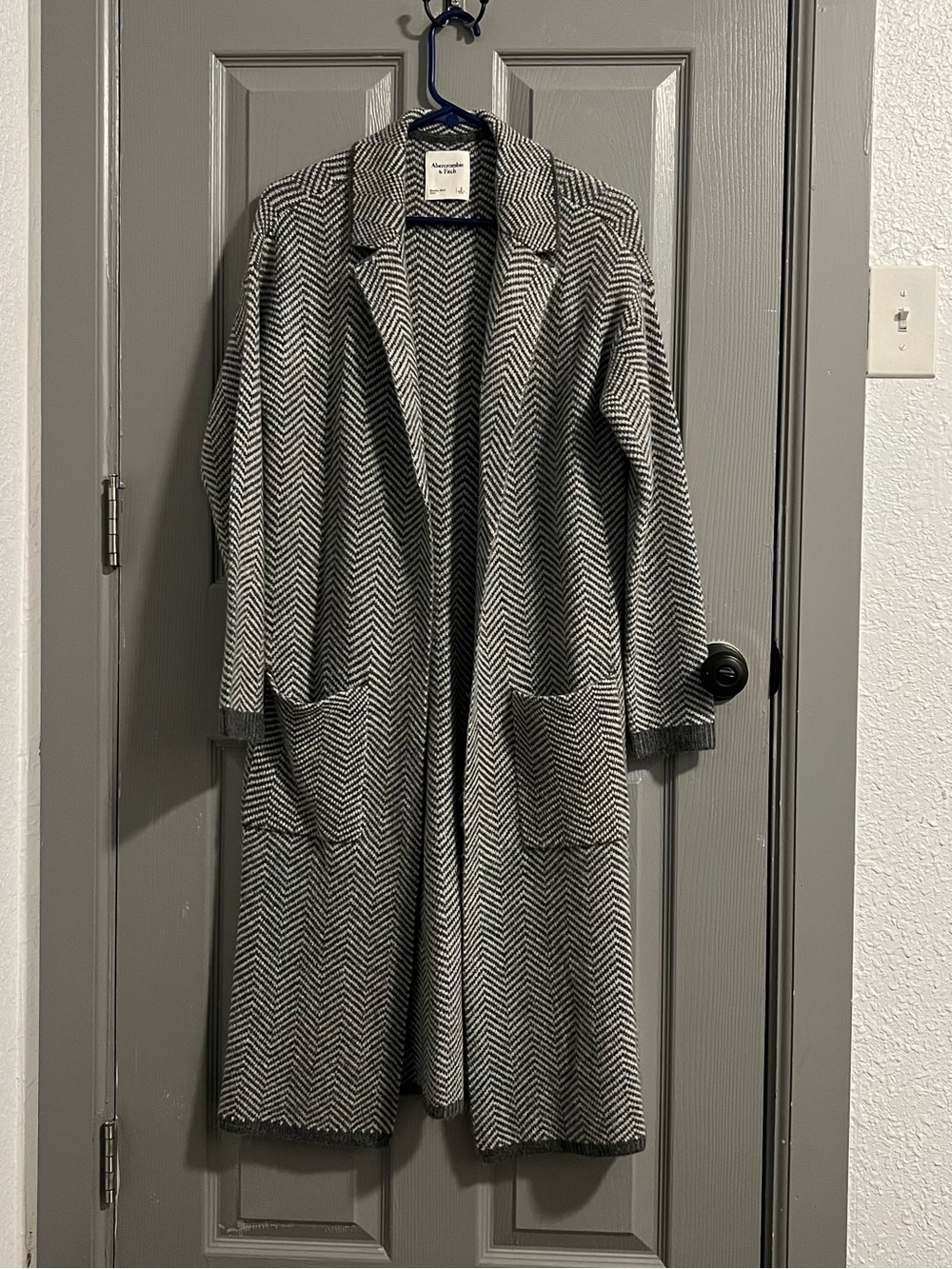 Abercrombie Herringbone Long Open Sweater Cardigan Coat Chic City Glam Modern